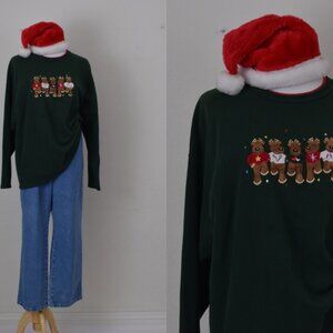 Vintage 90s Cotton/Poly Green Christmas Sweatshirt size X‎ Large